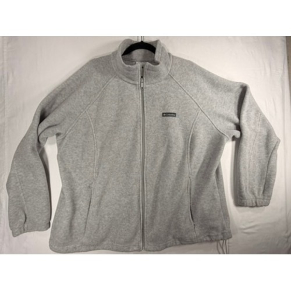 Columbia Fleece Jacket Womens 3X Gray Good Full Zip Mock Neck Raglan Outdoor